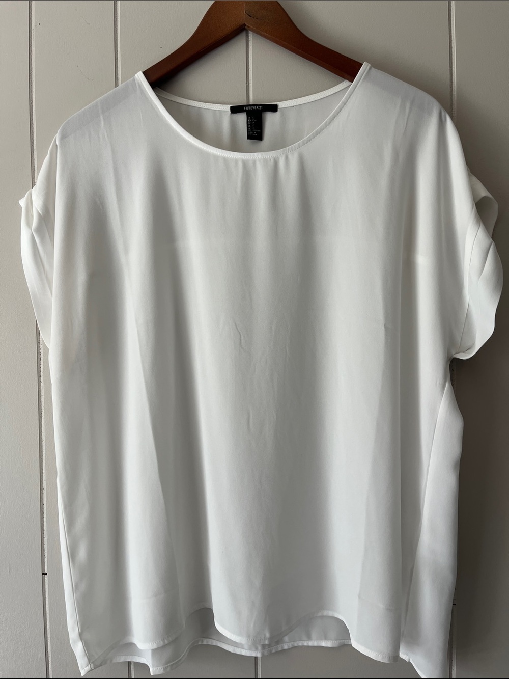 Forever 21 White Short-Sleeve Flowing Blouse